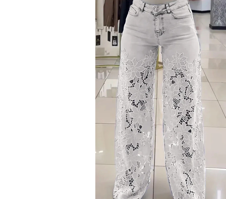👖✨ Jean con Encaje Floral 👖La Fusión Perfecta entre Elegancia y Atrevimiento ✨