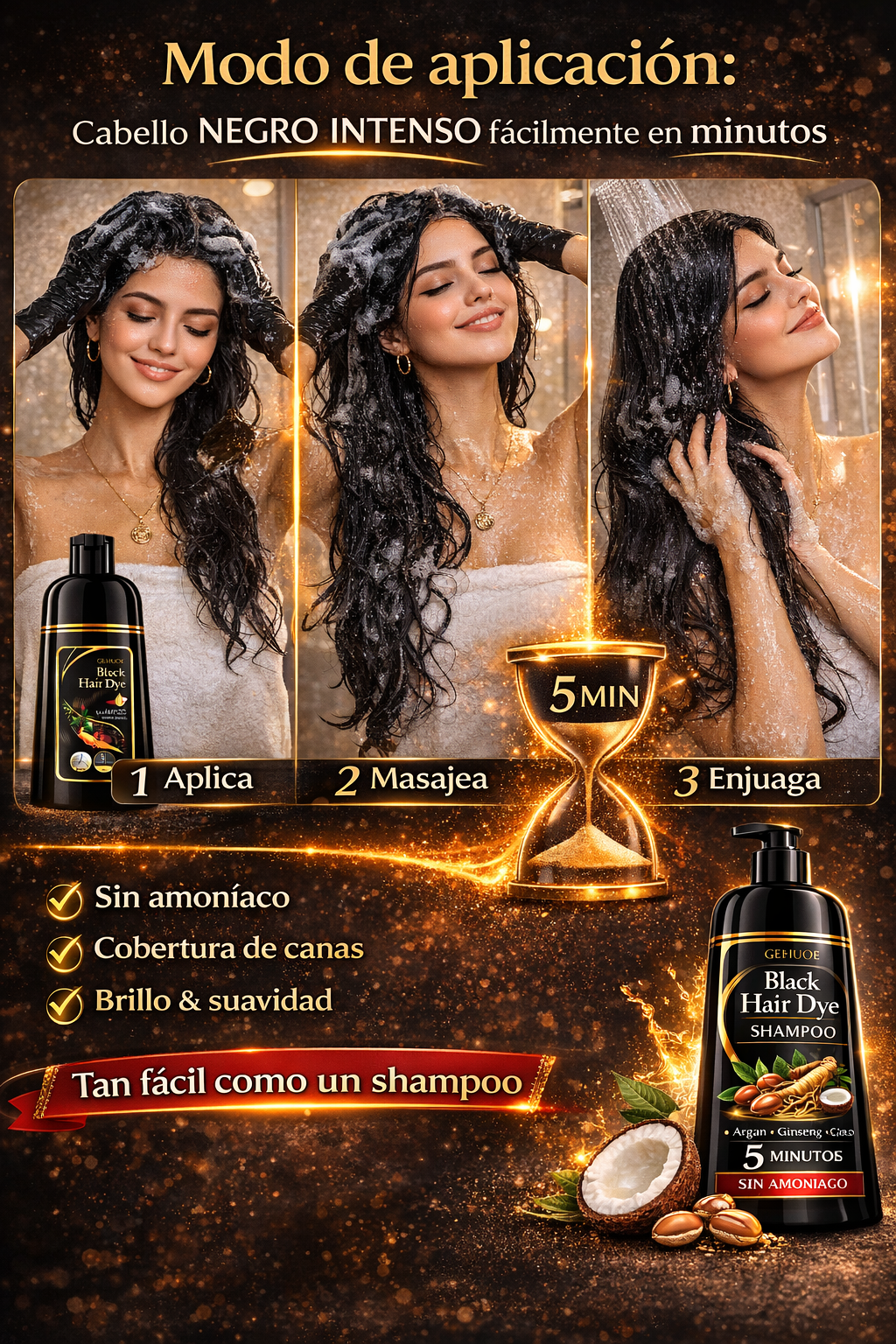 ✨Shampo black hair🎯✨ Sin mezclas,Sin complicaciones,Solo resultados👑